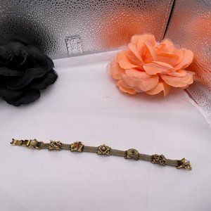 11.24.23.5 Rare ***Goldette Gold tone mesh Moveable Charm Bracelet